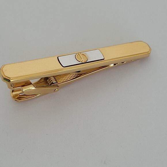 Dunhill Vintage Two Tone Tie Clasp Clip Bar Gold Silver Retro Logo Minimalistic - Picture 7 of 8